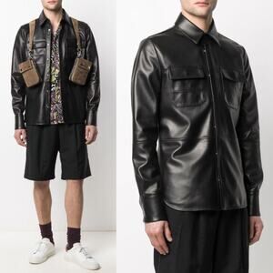 AMIRI | $2790 Black Leather Button Front Shirt Jacket Size 48 Shacket